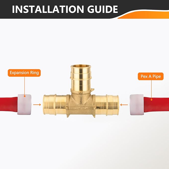 100-Pack HeSun PEX-A Expansion Fitting, 1/2 Inch Brass Pex Expansion Tee, 1/2"x1/2"x1/2" Tee,ASTM F1960(PEX1960041-100)