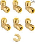 (Pack of 6) EFIELD 3/4-inch 90-Degree Elbow, Push-Fit Brass Fittings to Connect Copper, PEX, CPVC Pipe with 1/2" Disconnect Clip, UPC Certified,(PF-UNI011)