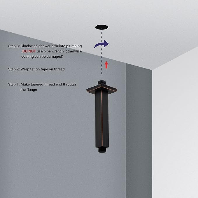 Brushed Bronze Shower Arm with Flange Ceiling Mounted 6 Inch Square Stainless Steel Extension for Overhead Rainfall Shower Head, Oil Rubbed Bronze