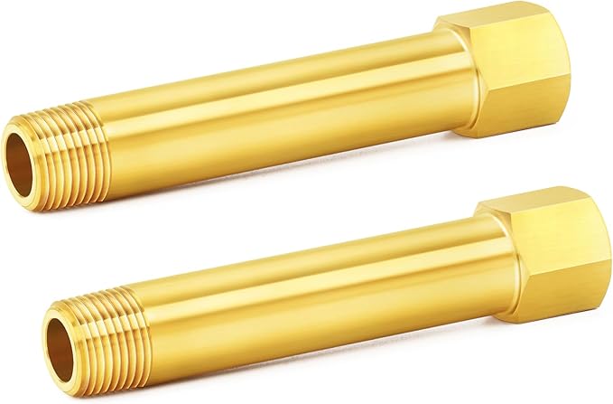 ChillWaves Brass Pipe Fitting, Long Nipple Pipe 3/8" NPT Male x 3/8" NPT Female Thread 4" Length(100MM)(2-PACK)