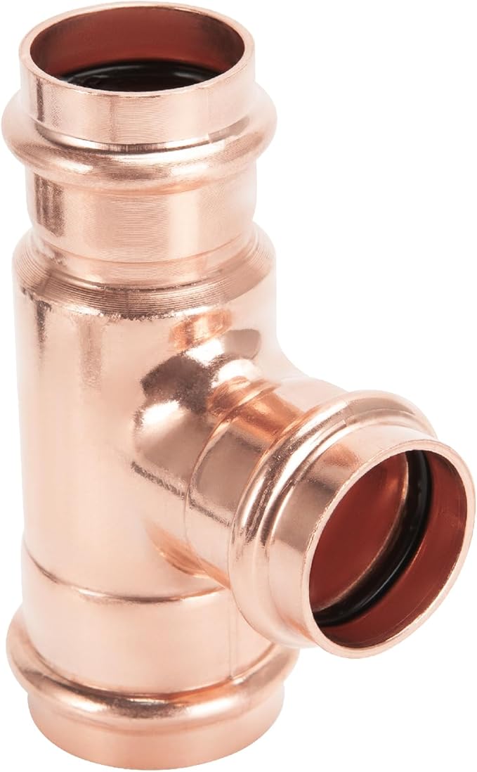 Copper Press Fittings 3/4 inch Tee Copper Coupling PxPxP 10-Pack Zero Lead Copper Pipe Press Fittings for Residential Commercial
