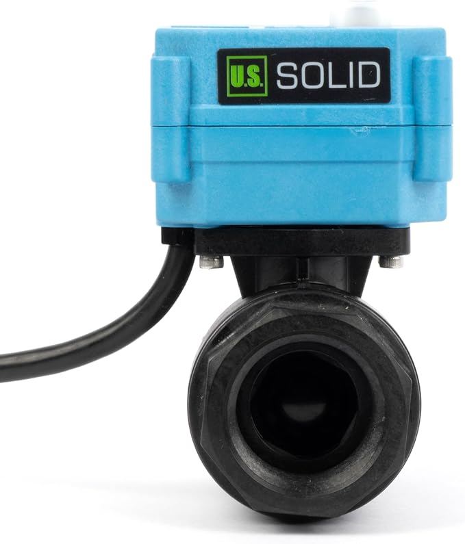 U.S. Solid 1” PPE Motorized Ball Valve with US Plug - Plastic Electrical Ball Valve, 2 Wire Auto Return, AC 110~230V, Normally Closed