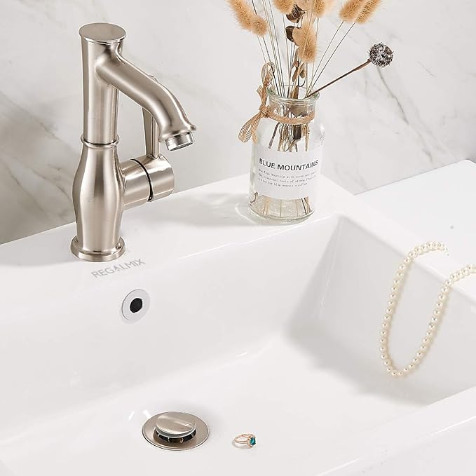 Vessel Sink Drain, Bathroom Faucet Vessel Sink Pop Up Drain Stopper, Built-In Anti-Clogging Strainer, Brushed Nickel with Overflow,Fits Standard American Drain Hole(1-1/2" to 1-3/4") R086J-BN