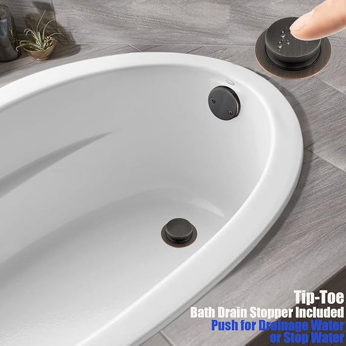 Artiwell 1-1/2" Black Tubular Bath Drain Kit with Tip-Toe Bath Drain Stopper, Touch-Toe Tub Drain, Tip Toe Bathtub Drain Waste and Overflow With Plug and Bathtub Overflow Drain Cover,Oil Rubbed Bronze