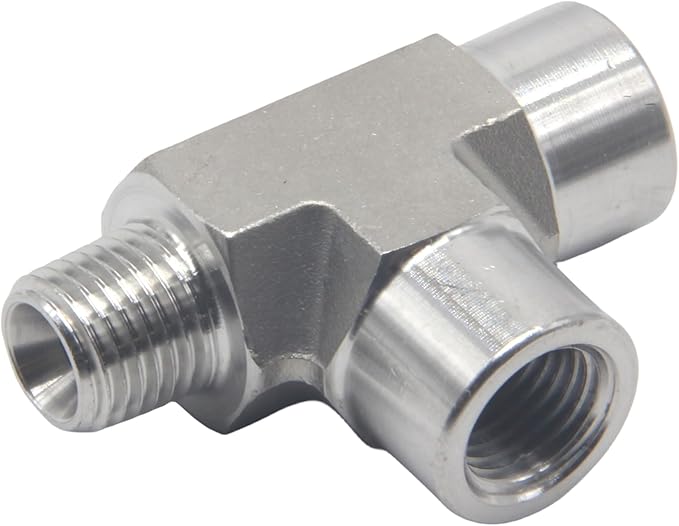 HFS(R) 304 Stainless Steel FORGED Pipe Fitting NPT Tee, 3/8" NPT Male x 3/8" NPT Female x 3/8" NPT Female, 3 Ways Branch Tee Connector Pipe Fitting