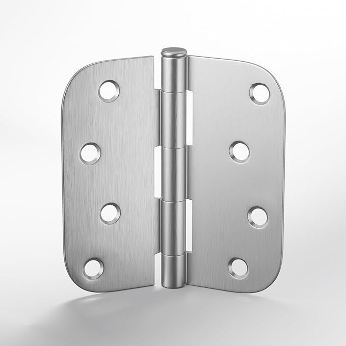goldenwarm 18 Pack 4 inch Brushed Nickel Door Hinges Satin Nickel Exterior Door Hinges - Residential Hinges for Interior and Exterior Doors, 5/8" Radius Corners, Iron