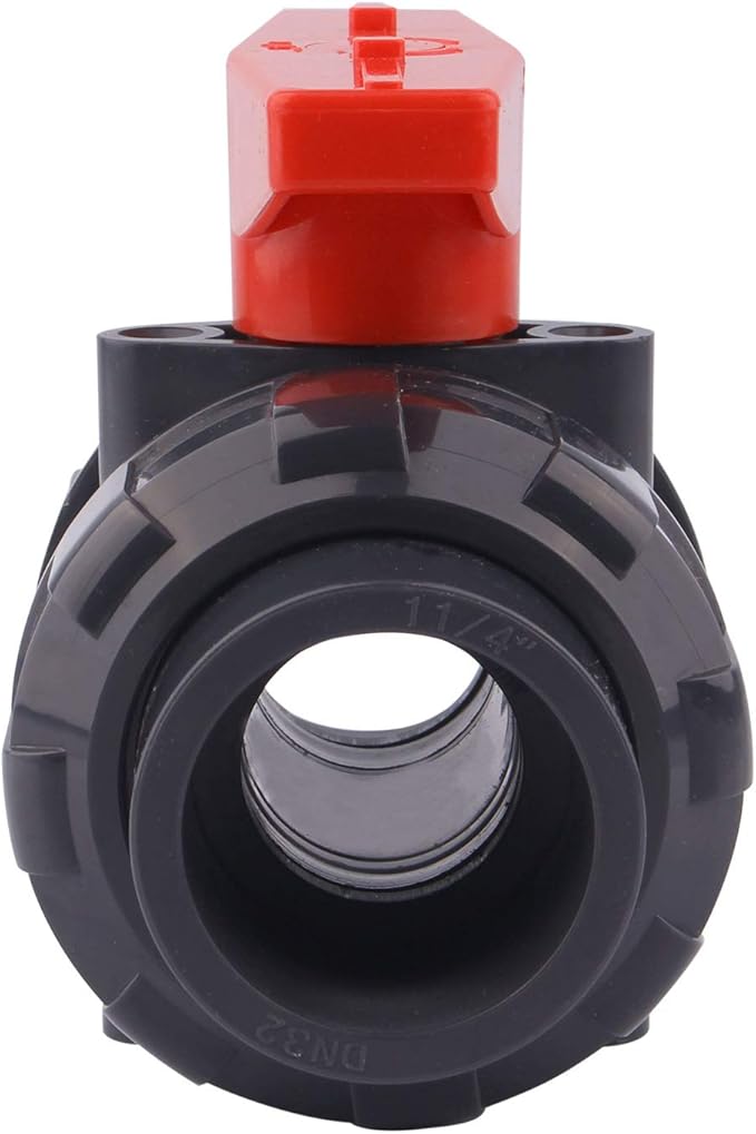 DERNORD PVC True Union Ball Valve with Full Port, EPDM O-Rings, and Reversible PTFE Seats,Rated at 200 PSI (1 1/4 inch Socket)