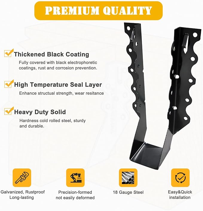 25 pcs 2x8 Joist Hanger, 18 Gauge LU28 Black Anti-Corrosion Coating Face Mount Joist Hangers, Wood Hurricane Ties, Rafters Tie(LU28, 25pcs, Black)