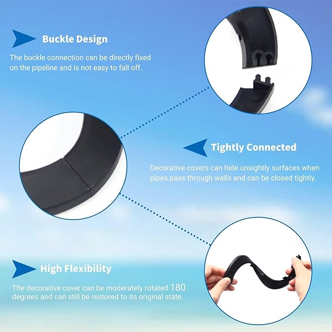 Bztoolbox 4Pcs 4/5 inch ID Black Flange Water Pipe Cover, Fit 3/4 inch OD Decoration Black Pipe Cover Radiator PP Plastic Escutcheon Collar for Wall Tube Decoration