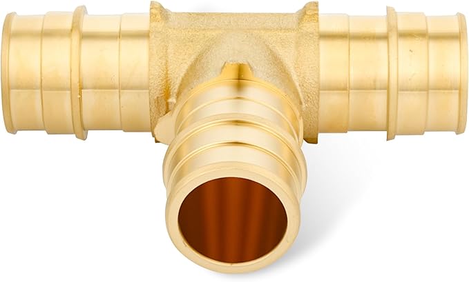 3/4 Inch PEX-A Expansion Tee Fittings, ASTM F1960 Brass Plumbing Tee Connector, Lead-Free Brass PEX-A Pipe Fittings for Potable Water, Hot and Cold Plumbing, Hydronic Radiant Heating (10-Pack)