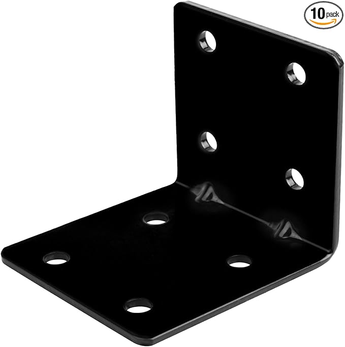 10 PCS 2-3/4" Black Steel L Right Reinforced Angle Bracket, Strengthen Design Metal Joint Support Corner Brace, Thickness 1/8", Max.Load 110 LB