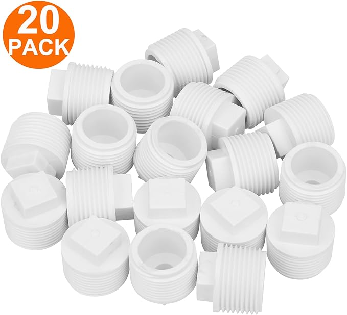 20Pack 1 Inch PVC Pipe End Cap - Male Threaded Plug Adaptor, Cleanout Plug Fitting for Water Line