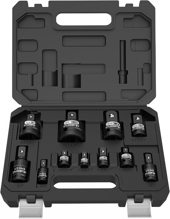 11PCS Impact Socket Adapter Set & Swivel Socket - Crafted from Industrial-Grade CR-MO Steel. Heavy-Duty Drop-Resistant Plastic Case 3/8 to 1/2 Adapters, 1/4 3/8 1/2 universal joint sockets