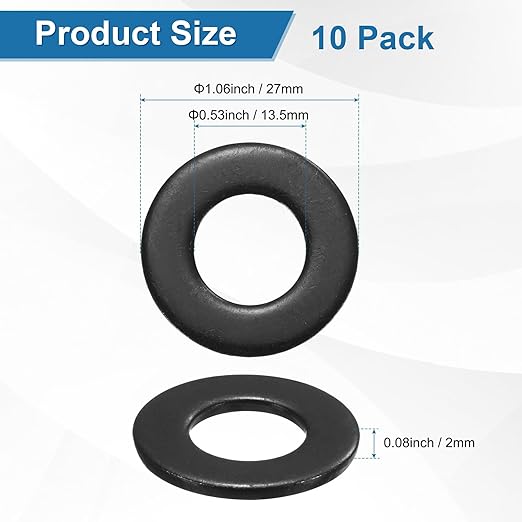 10-Pack 1/2" Flat Washers, 1-1/16" OD 304 Stainless Steel Washers for Bolts Screws Nuts for Automotive/Machinery/Furniture, Flat Metal Washers [Black Galvanized]