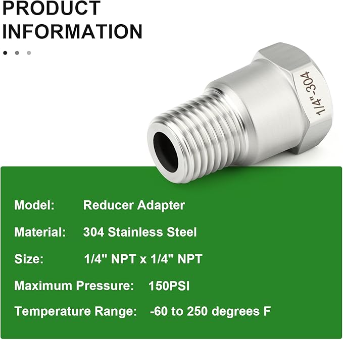 TAISHER 10PCS 304 Stainless Steel Pipe Fitting, New Reducer Adapter, 1/4" NPT Male x 1/4" NPT Female, Reducing Pipe Adapter Fitting