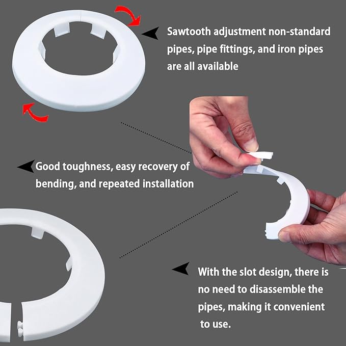 43mm Pipe Cover Decoration; Fit 1.69" Outer Diameter Pipe/Hole; White PP Plastic Escutcheon Collar; Snap-on Water Escutcheon Plate for Bathroom Kitchen Wall Tube Decor 1 Piece