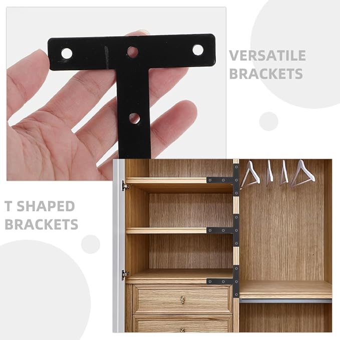 30pcs Black T-Shaped Corner Support Brackets Cold-Rolled Steel Flat Braces for Wood Furniture Repair Mending Plates Shelf Frame Reinforcement