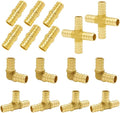 Hooshing 16PCS PEX Fittings Combo 3/4 Inch Straight Coupling (6PCS) 90 Degree Elbow (4PCS) PEX Tee (4PCS) 4 Ways Fittings(2PCS) Solid Brass Barb Crimp Pipe Tube Fitting
