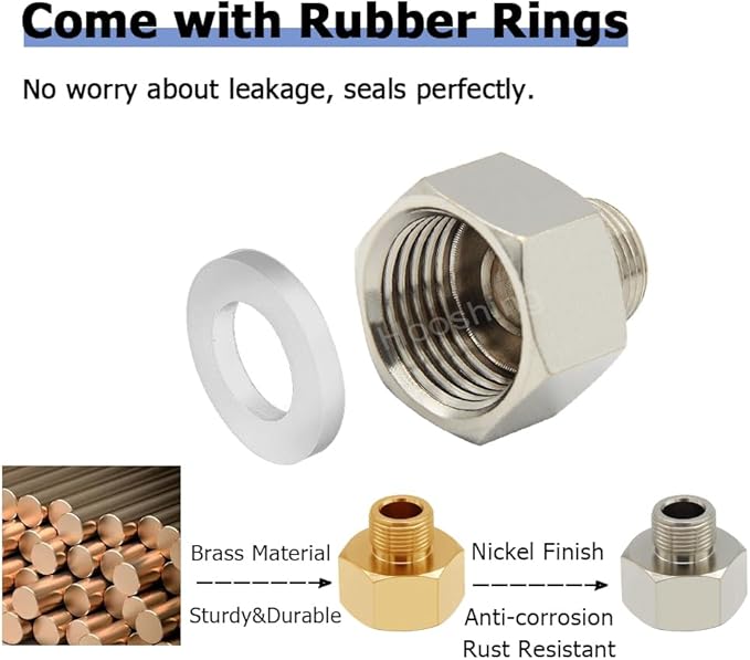 Hooshing 2PCS Faucet Hose Adapter 1/2 G Female to 3/8 Male Compression Brass Pipe Fitting Water Hose Adapter for RV Kitchen Bathroom Plumbing Pipe Connector with Washers