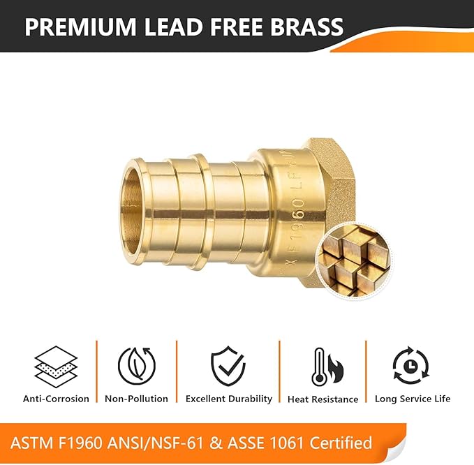 HeSun 50-Pack PEX-A FNPT Adapter Fitting, 1/2" NPT Female x 3/4" PEX-A Expansion Adapter, ASTM F1960