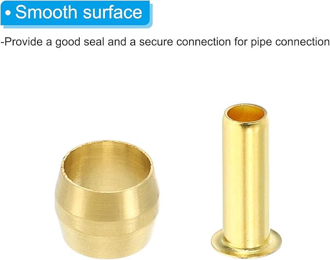 PATIKIL Brass Compression Sleeves Ferrules for 1/4 Inch OD Hose Tube, 20 Pack Brass Ferrule Brass Compression Insert Fitting Assortment Kit for Air Water Gas Pipe
