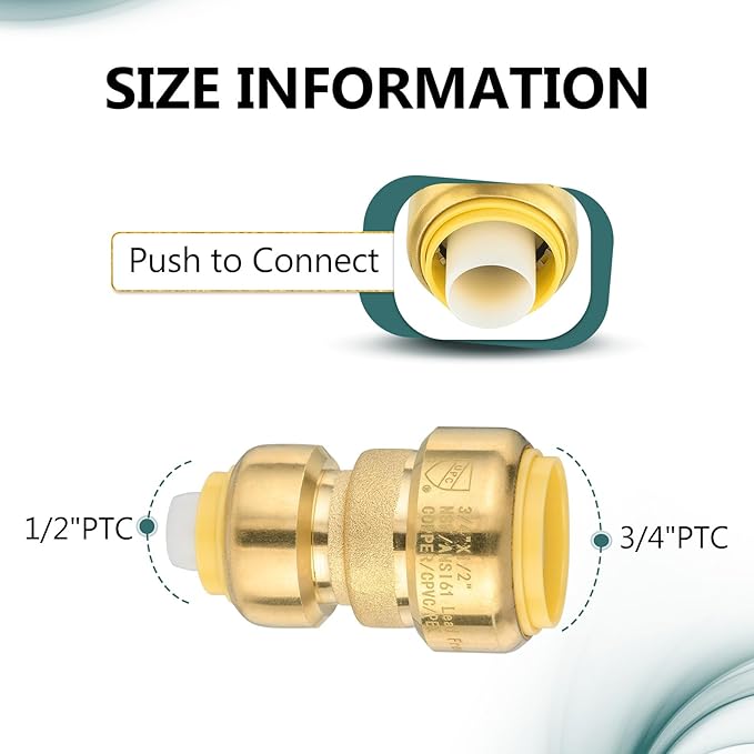 (Pack of 10) Niikappu 3/4" x 1/2" Reducing Coupling Brass Fittings, Push-to-Connect Plumbing Fitting for Pex, Copper, CPVC, Includes Removal Clip(PF017)