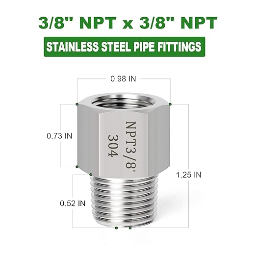 TAISHER 2PCS Forging of 304 Stainless Steel Fitting, Reducer Adapter, 3/8-Inch Male Pipe x 3/8-Inch Female Pipe