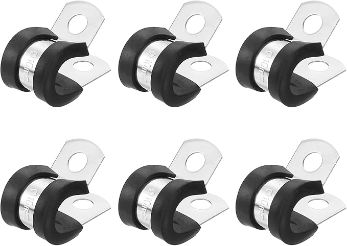 uxcell 3/8"(10mm) Cable Clamp, 304 Stainless Steel Rubber Cushioned Insulated R Shape Metal Clamp Tube Holder for Pipe Hose Wire Cord Installation 6Pcs