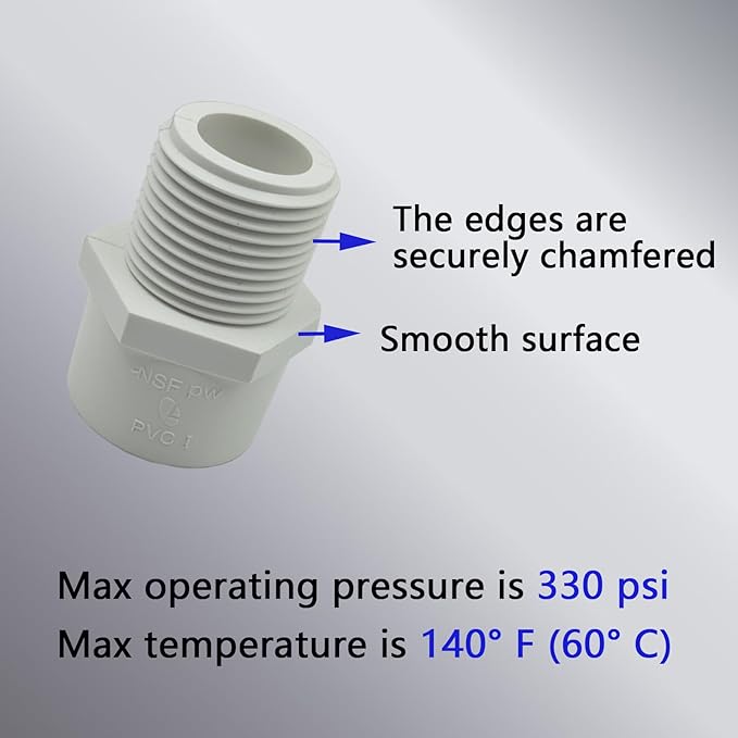 10Pcs 3/4 inch NPT Male Thread PVC Pipe Fitting Adapter Connector(Socket x NPT Male), 3/4 inch PVC Pipe Fitting for Sch40 Pipe for Plumbing Water Line