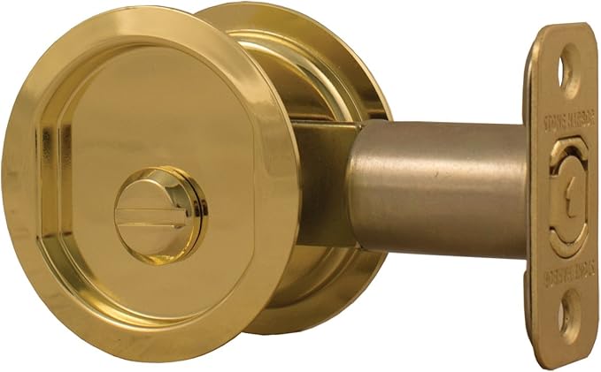 Stone Harbor Hardware Round Pocket Door Lock, Privacy Function, 2-3/8" Backset, Polished Brass
