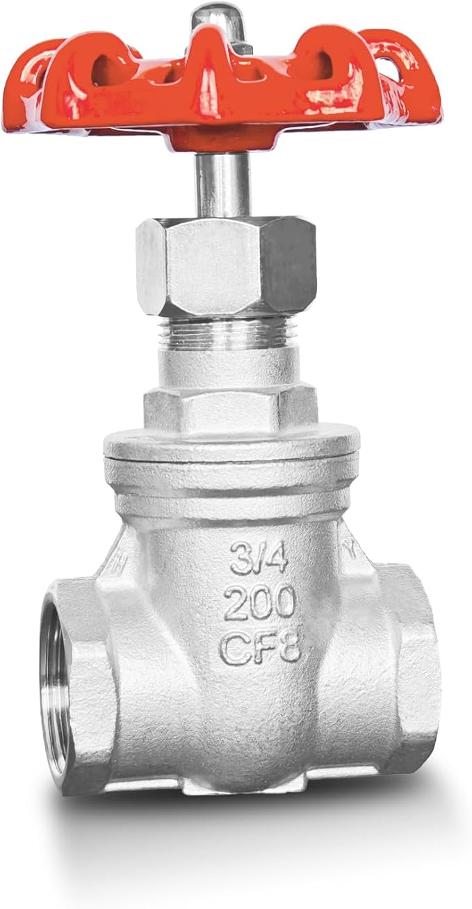 3/4" NPT Stainless Steel Gate Valve, Heavy Duty Female x Female Thread Manual Rotary Sluice Valve with Wheel Handle for Water, Gas, Oil, Industrial Plumbing, and HVAC Systems (3/4", DN20)