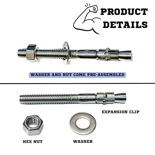 Wedge Anchors – Heavy-Duty 304 Stainless Steel Expansion Bolts for Concrete & Masonry, Rust-Resistant & Durable - 3/8" X 3-3/4" - 25 Pack
