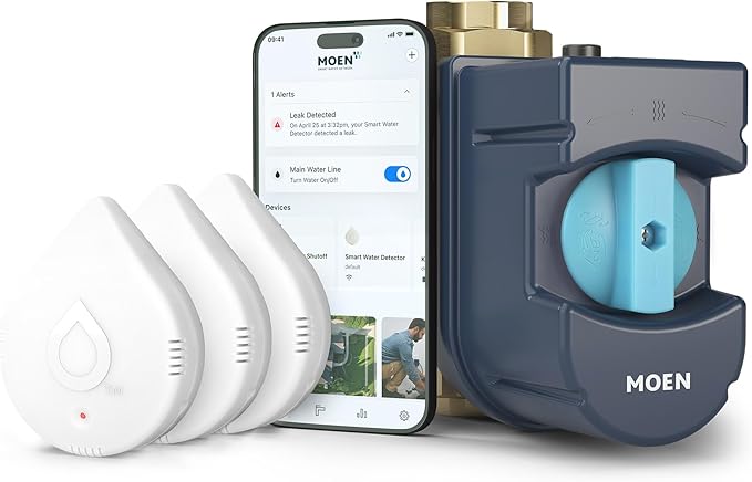 Moen Flo Smart Water Monitor and Automatic Shutoff Sensor, Wi-Fi Connected Water Leak Detector for 1-1/4-Inch Diameter Pipe, 900-002