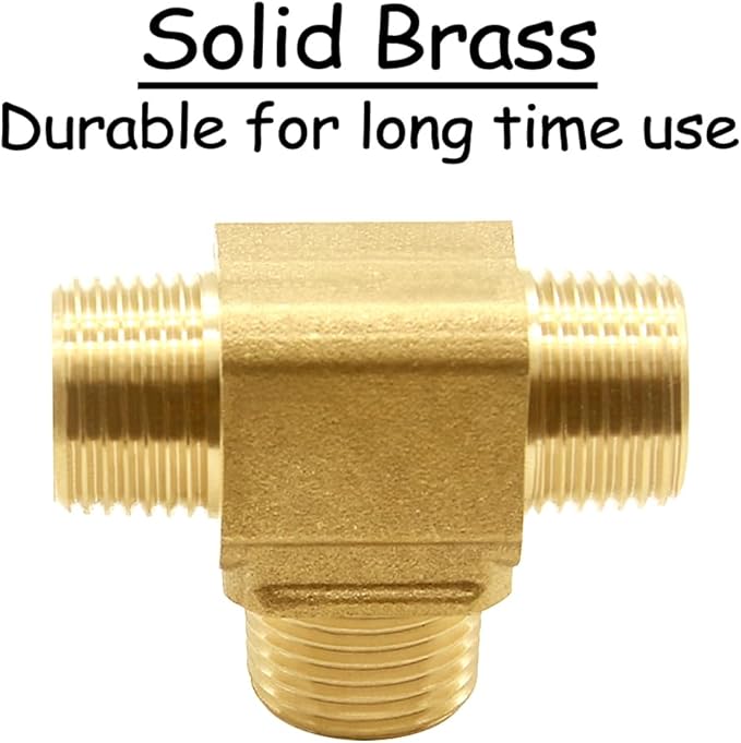 2PCS 1/4 Inch Brass Tee Pipe Fitting 1/4" NPT Male x 1/4" NPT Male x 1/4" NPT Male for Water/Oil/Gas
