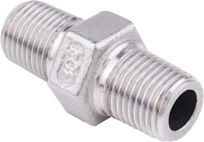 Hex Nipple 1/8" Male NPT - Stainless Steel 304 Threaded Pipe Fitting for Brew Kit, Home Piping Application(Pack of 5)