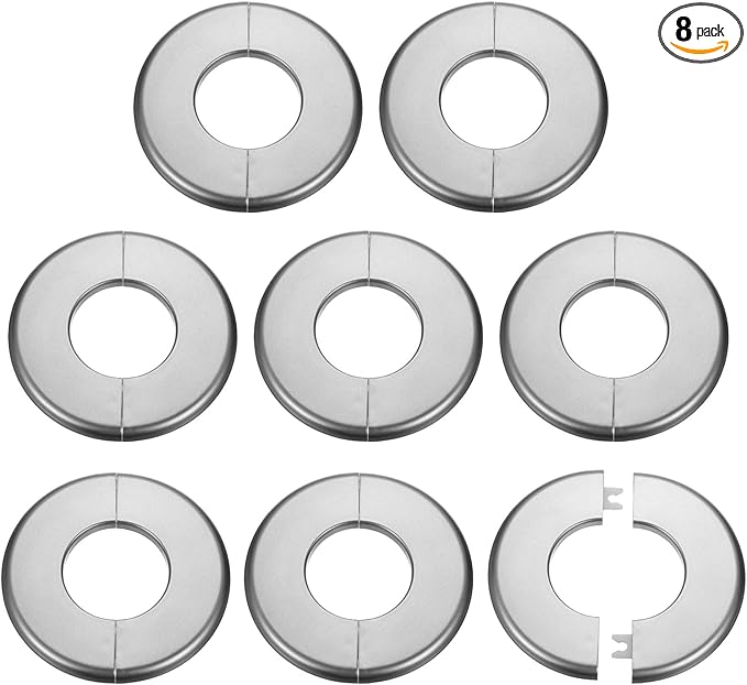 HARFINGTON 8pcs Wall Split Flange 51mm/2" Self-Adhesive Plumbing Cover Plates ABS Plastic Round Escutcheon Plate Buckle Design for Water Pipe Bathroom Kitchen Decoration, Gray