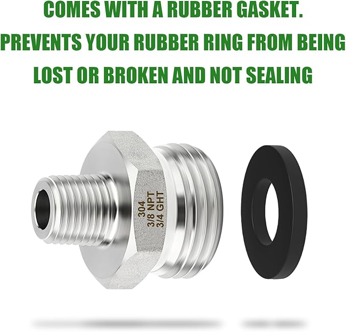 TAISHER 5PCS 304 Stainless Steel Garden Hose Adapter, 3/4" GHT Male x 3/8" NPT Male Garden Hose Connector with Washers