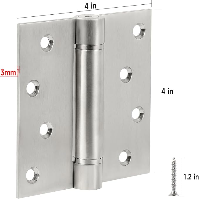 Self Close Door Hinges, 3 Pack 4 inch Self Closing Hinge 304 Stainless Steel Spring Hinge with Square Corners Heavy Duty Adjustable Tension Self Closing Hinges for Doors