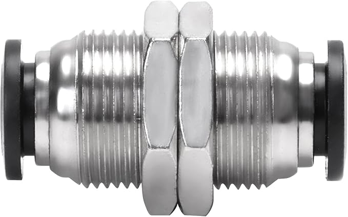 Bulkhead Union Push to Connect Tube Fitting 8mm Tube OD Double Threaded (5 Packs)