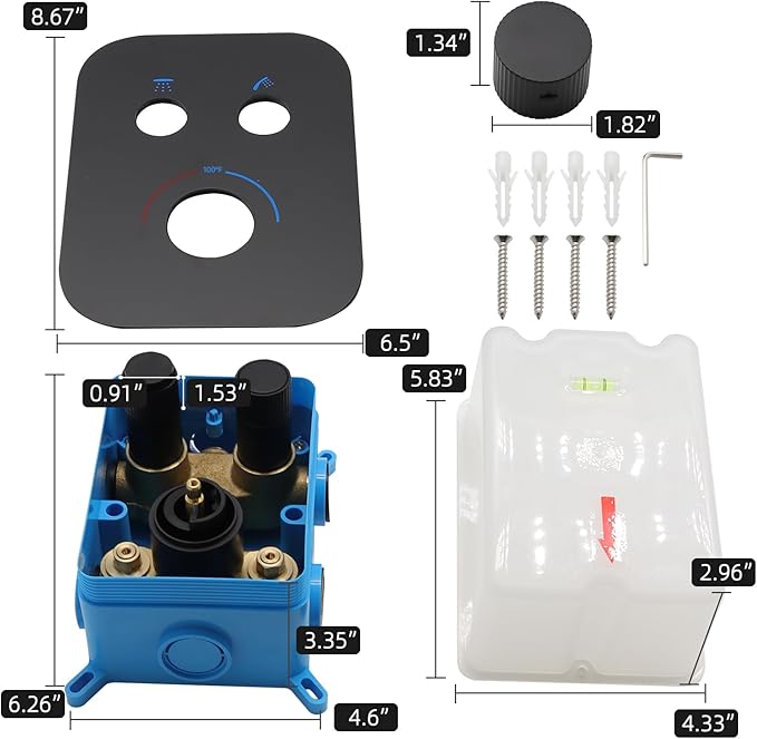 Matte Black 2-Way Thermostatic Shower Diverter Valve Kit - Solid Brass, Adjustable Flow, Temperature Control Mixer Valve - Perfect for Bathroom Renovation
