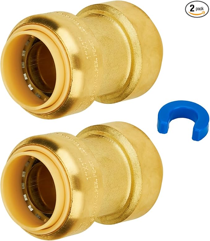 SUNGATOR 1-Inch Push-Fit Straight Coupling, Push-to-Connect PEX, Copper, CPVC, No Lead Brass Plumbing Fittings with Disconnect Clip (2-Pack)