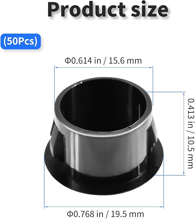 50 Pcs OD 0.614"(15.6mm) Black Hole Knockout Locking Plugs,Plastic Nylon Round Drilling Hole Plugs,Flush Type Panel Round Snap in Fastener,Tube Fastener Cover for Furniture Insert End Caps