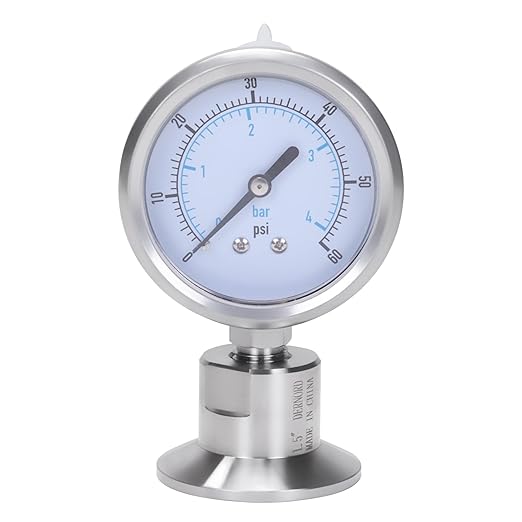 DERNORD Sanitary Pressure Gauge SS304, 2.5" Dial, 0-60 PSI, 1.5" Tri Clamp Bottom Mount