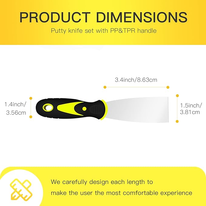 DEKEones Putty Knife Scrapers, 1.5 Inch Spackle Knife, Metal Scraper Tool for Drywall Finishing, Plaster Scraping, Decals, and Wallpaper