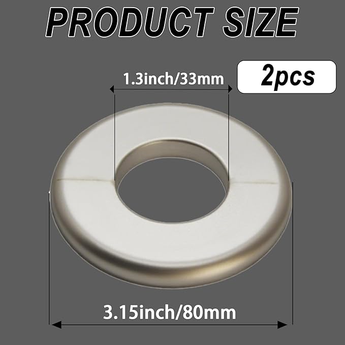 2 Pieces Wall Split Flange, Self-Adhesive Escutcheon Plate for 33mm/1.3" Dia Pipe, ABS Round Plumbing Cover Plates for Bathroom Kitchen Toilet Faucet, Gold