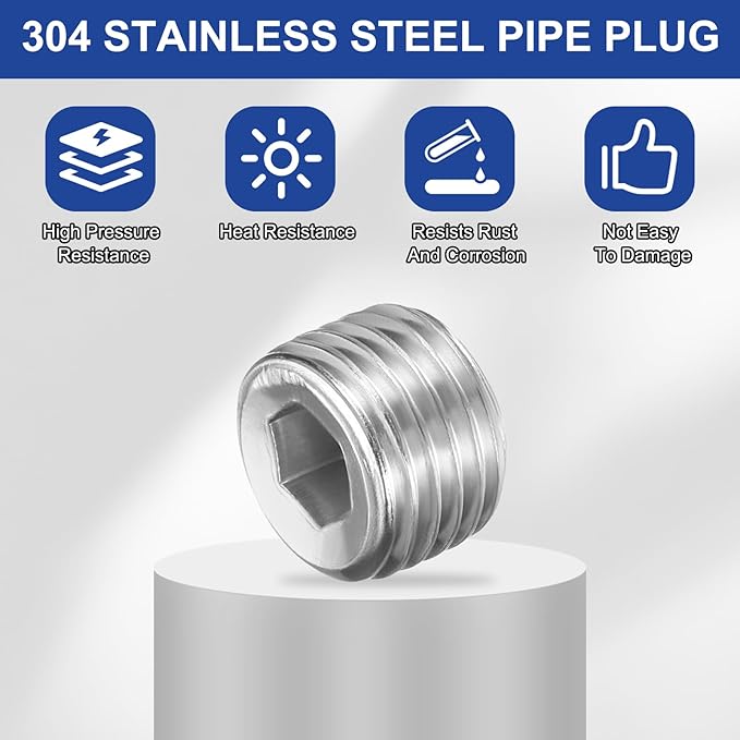 PATIKIL 5 Pcs 304 Stainless Steel Pipe Plug M14 x 1.5 Male Internal Hex Thread Socket Pipe Plug Hex Countersunk Pipe Fitting for Sealing Water Oil Gas Pipeline, Silver