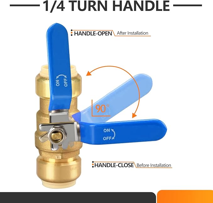 HeSun 6-PCs 1/2 Inch Push Fit PEX Ball Valve, Push-to-Connect Full Port Shut-off Valve for Hot and Cold Water,with 1 Disconnect Clip, PEX,Copper,CPVC, Blue & Red