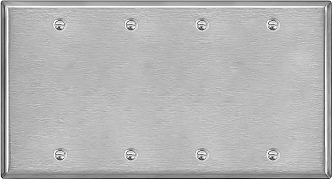 BESTTEN 4-Gang Blank Metal Wall Plate with Ｗhite or Clear Plastic Film, Corrosion-Resistant No Device Stainless Steel Outlet Cover, Standard Size, Brushed Finished, H4.53” x W8.23”