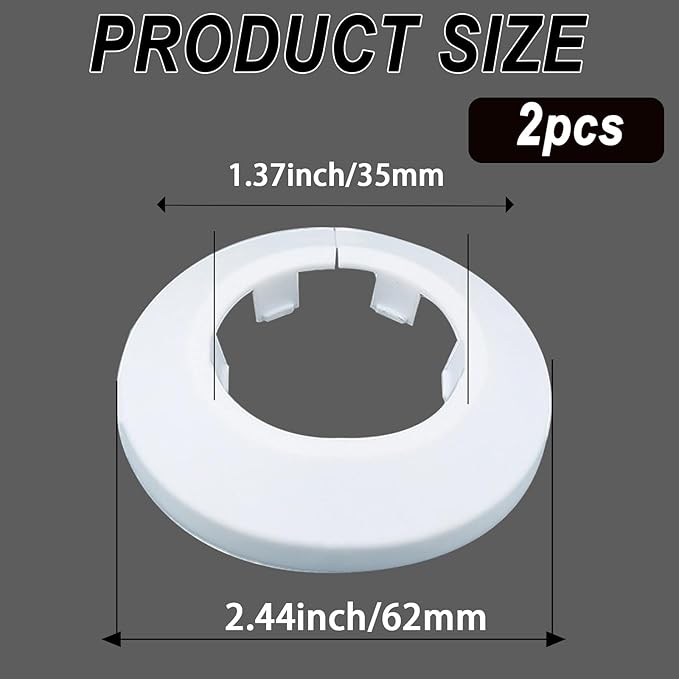 34mm Pipe Cover Decoration; Fit 1.33" Outer Diameter Pipe/Hole; White PP Plastic Escutcheon Collar; Snap-on Water Escutcheon Plate for Bathroom Kitchen Wall Tube Decor 2 Pcs
