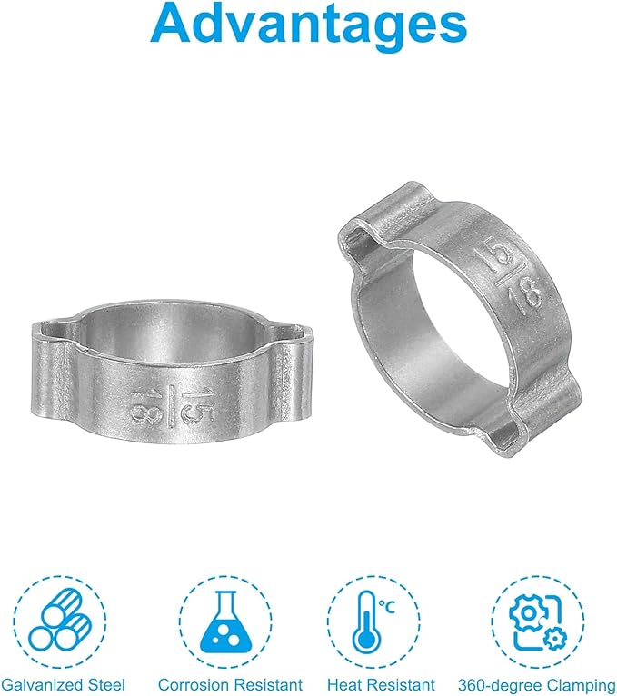 PATIKIL 25 Pack 15-18mm Double Ear Hose Clamp, 304 Stainless Steel O Clip Crimp Rings for Fuel Petrol Pipe Tube Fitting Connections, Silver Tone